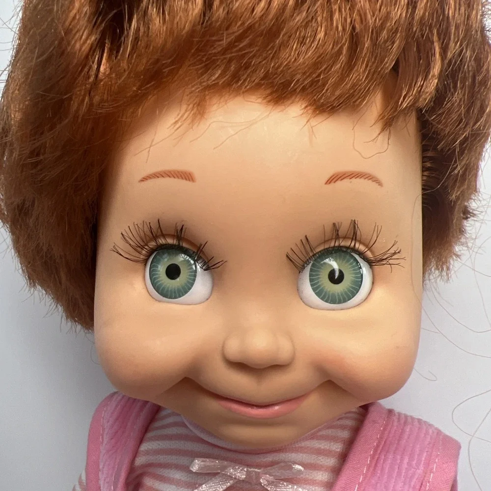 Vintage 1990 Galoob Baby Face So Shy Sherri #9 Doll Green Eyes Pink Overalls